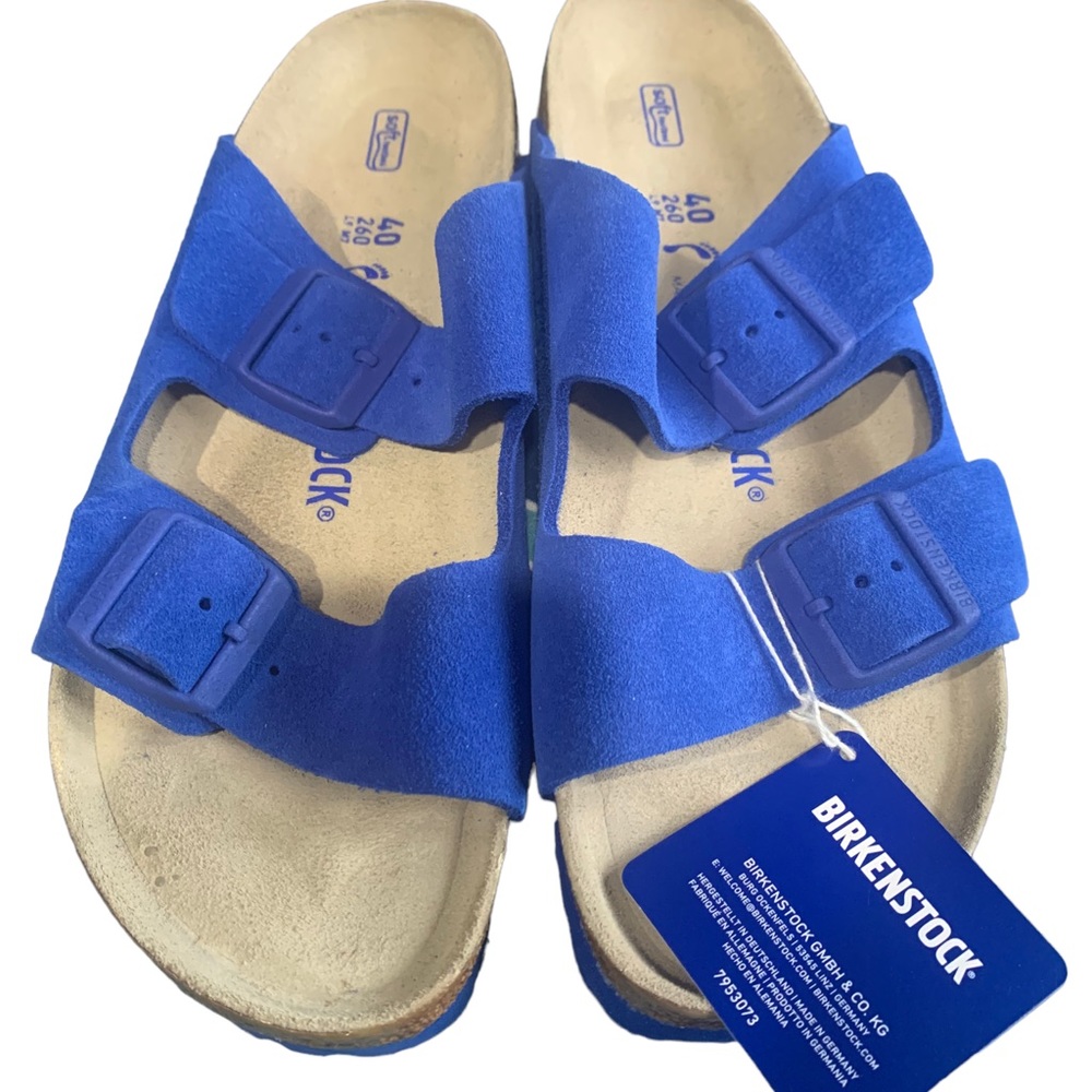 Birkenstock Arizona soft footbed ultra blue suede sandals size 40 New